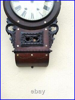 Ancienne Pendule Comtoise Horloge Bois Et Nacre Anglaise Antique