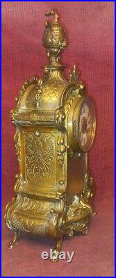 Ancienne Pendule Horloge Cartel En Bronze Bougeoirs Garniture De Cheminée XIX