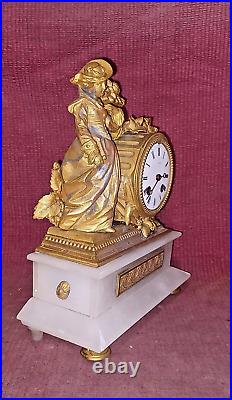 Ancienne Pendule Horloge Cartel Regule Albatre Statue Scuplture XIX