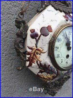 Ancienne Pendule Horloge De Boulangere En Ceramique Emaille Bronze Antique Clock