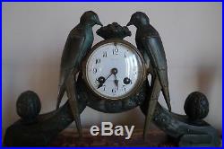 Ancienne Pendule Horloge Garniture Marbre Hirondelle Cassolette Epoque Art Deco