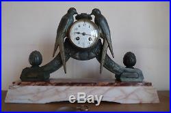 Ancienne Pendule Horloge Garniture Marbre Hirondelle Cassolette Epoque Art Deco
