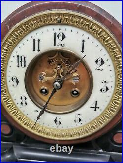 Ancienne Pendule / Horloge de Notaire en marbre noir. Balancier mercure
