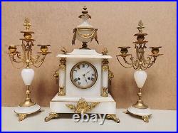 Ancienne Pendule Horloge mécanique JAPY et ses 2 bougeoirs chandeliers
