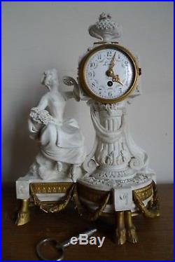 Ancienne Pendule Horlogerie Biscuit Blanc Sevres Et Bronze Epoque XIX Siecle