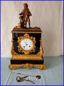 Ancienne Pendule Marbre Et Bronze Dore A Fil Louis Philippe French Antique