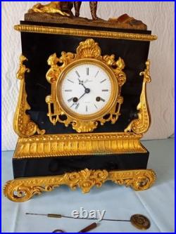 Ancienne Pendule Marbre Et Bronze Dore A Fil Louis Philippe French Antique