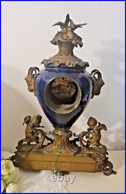 Ancienne Pendule Napoleon III Angelots Porcelaine Bleu