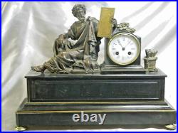 Ancienne Pendule Notaire Statue Bronze Philosophe Hippocrate Pendulum Horloge
