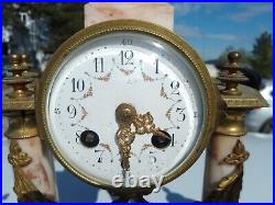 Ancienne Pendule Pendulette Horloge A Colonne Portique En Marbre XIX
