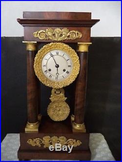 Ancienne Pendule Portique A Colonne Acajou Empire Bronze Clock French Antique