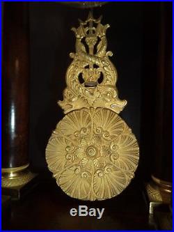 Ancienne Pendule Portique A Colonne Acajou Empire Bronze Clock French Antique