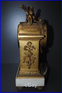 Ancienne Pendule XIXème Louis XVI Napoléon III en bronze doré et ses flambeaux