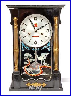 Ancienne Pendule chinoise-made in china en bois, vitre décorée 1986