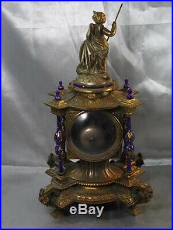 Ancienne Rare Pendule A Colonnes Horloge Angelot Cherubin Emaille Bleu Pendulum