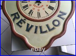 Ancienne authentique pendule tole horloge chocolat REVILLON horlogerie pub tbe