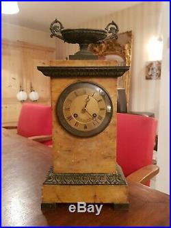 Ancienne horloge pendule Empire en marbre et bronze cadran signé XIX ème s fil