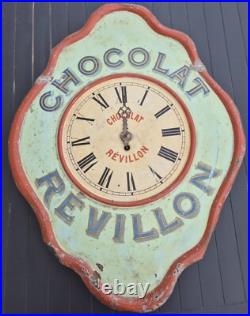 Ancienne horloge pendule publicitaire Chocolat Révillon en tôle lithographiée