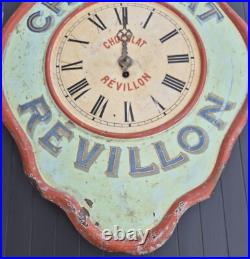 Ancienne horloge pendule publicitaire Chocolat Révillon en tôle lithographiée