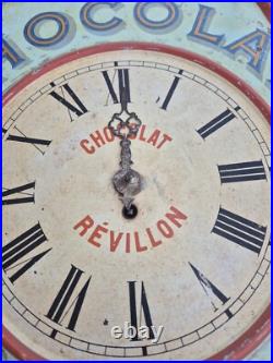 Ancienne horloge pendule publicitaire Chocolat Révillon en tôle lithographiée