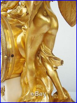 Ancienne pendule Louis XVI, marbre & bronze doré mercure, 18 eme, Signé Sauvajot