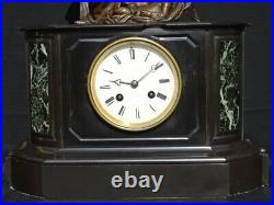 Ancienne pendule borne en marbre et bronze XIXème, garniture de cheminée, clock