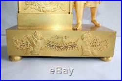 Ancienne pendule en bronze doré époque Empire, déesse Psychée H 46 cm