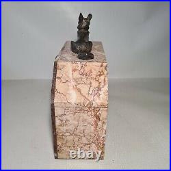 Ancienne pendule en marbre art déco chien en régule