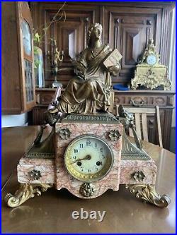 Ancienne pendule portique marbre horloge Old clock bronze marble