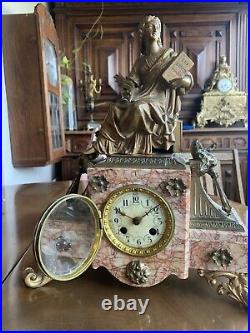 Ancienne pendule portique marbre horloge Old clock bronze marble