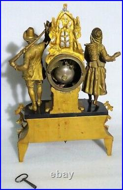 Ancienne pendule romantique en régule doré Horloge 1900