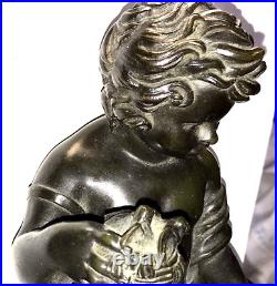 Angelot Putti AU NID oiseaux sculpture pediment Bronze pendule Kaminuhr Clock