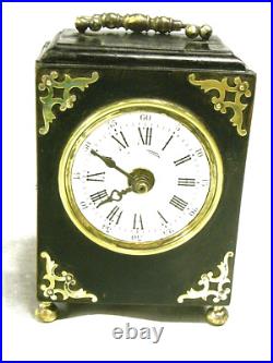 Antique Pendule Officier Horloge Reveil Voyage Mécanique Bois Bronze Pendulum