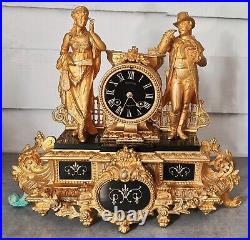 Antique Pendule métal Bernard Lyon médaille bronze Marti & Cie horloge carillon