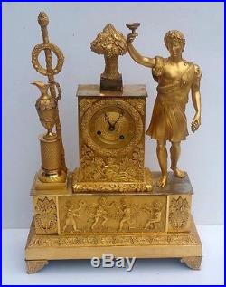 Bacchus Grande Pendule Bronze Dore Ep. Empire Clock Vers 1820 H. 46cm. Cherubs