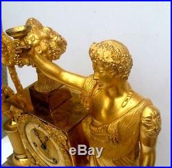 Bacchus Grande Pendule Bronze Dore Ep. Empire Clock Vers 1820 H. 46cm. Cherubs
