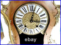 Beau grand CARTEL bois de rose bronze pendule horloge milieu XXème siècle