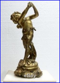 Belle PENDULE Ancienne XIXe en Marbre blanc Bronze et Régule Angelot Putti