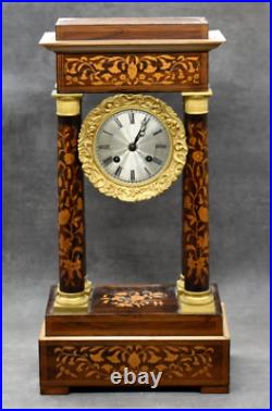 Belle PENDULE portique CHARLES X Marqueterie FLORALE ancien vintage §