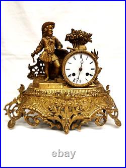 Belle Pendule Horloge ancienne en Bronze doré, voir marquages / signatures
