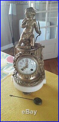 Belle Pendule Marbre Et BRONZE Doré Louis XVI XIXÈME Clock Pendulum Cupidon