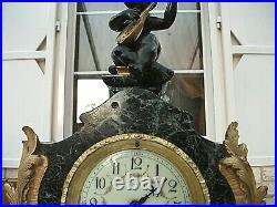 Belle Pendule Napoleon Iii-bronze Dore Et Marbre+cherubin Musicien-bon Etat