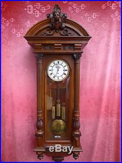 Belle, antique Horloge Pendule de Vienne Regulator avec pendule et 3 poids