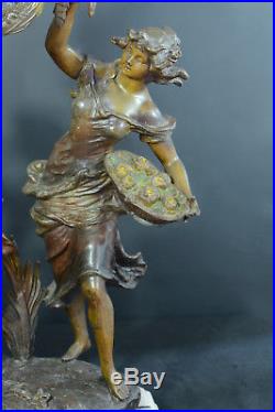 Belle pendule ancienne pat. Bronze style Louis XVI allégorie du printemps clock
