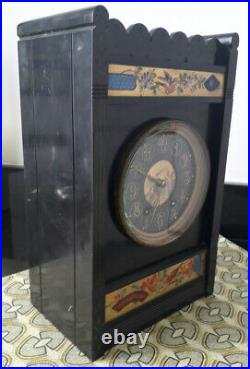 Camerden & Forster clock horloge, New York 1900, marble, Japonisme hand painted