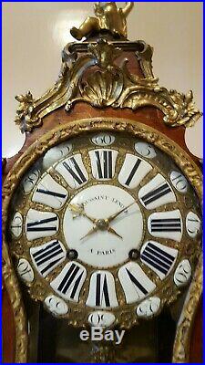 Cartel époque 18ème Siècle 18th Vitre Mouvement Signé Clock c1750 pendule