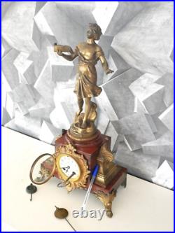 Charles ANFRIE Horloge / Pendule XIXème, Le Chant Sculpture sur Marbre Rouge