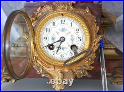 Charles ANFRIE Horloge / Pendule XIXème, Le Chant Sculpture sur Marbre Rouge