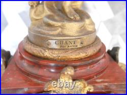 Charles ANFRIE Horloge / Pendule XIXème, Le Chant Sculpture sur Marbre Rouge
