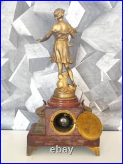 Charles ANFRIE Horloge / Pendule XIXème, Le Chant Sculpture sur Marbre Rouge